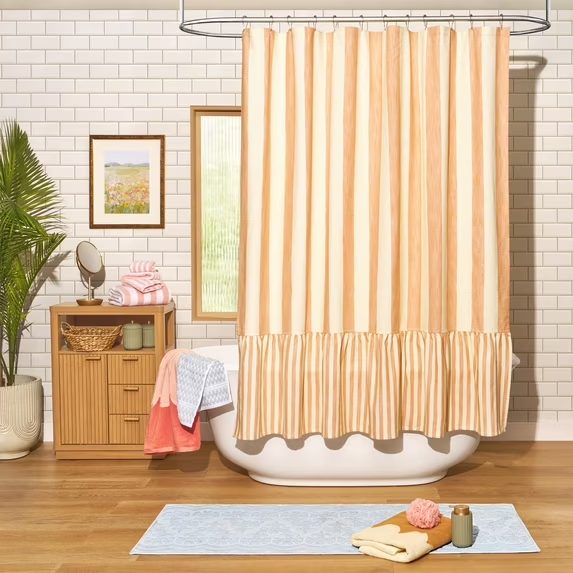 Beautiful Amber Yellow Mix & Match Stripe Shower Curtain by Drew Barrymore, Cotton & Polyester, 72" x 72" thumbnail 2