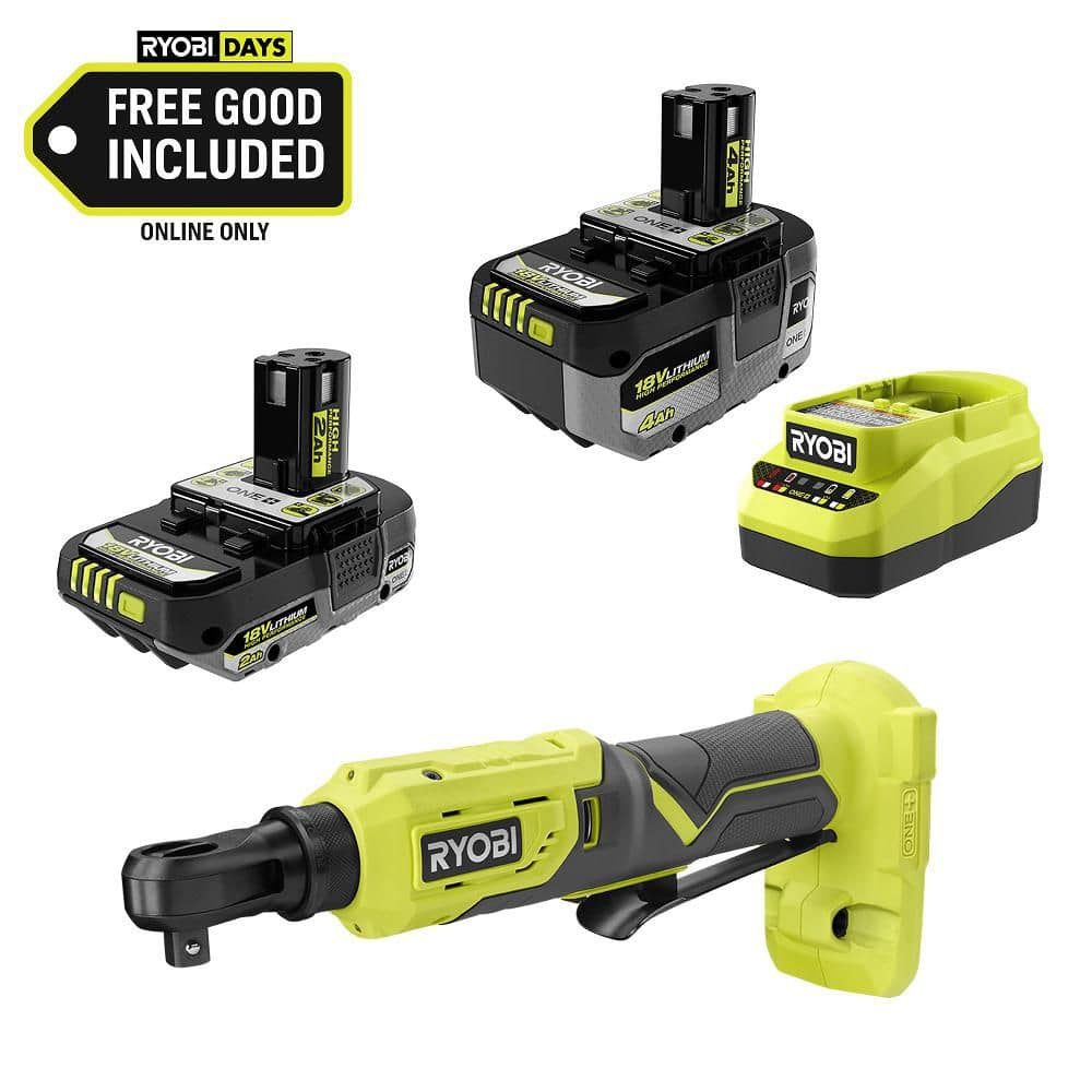 ONE+ 18V Cordless 3/8 in. Ratchet Kit with 2.0 Ah Battery, 4.0 Ah Battery, and Charger