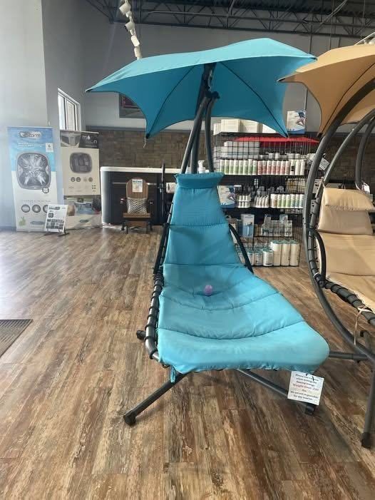 Hanging Curved Chaise Lounge Chair Swing w/ Pillow, Shade, Stand - Teal
