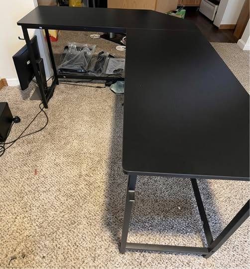 EDX Stylish L-shaped desk optimizes space, boosts productivity with ample dual-surface workspace and ergonomic modern design, Black