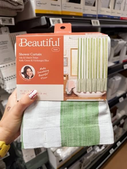 Beautiful Amber Yellow Mix & Match Stripe Shower Curtain by Drew Barrymore, Cotton & Polyester, 72" x 72"